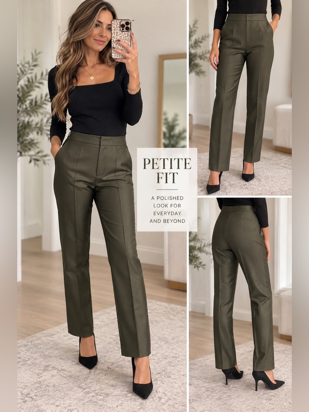 Ann Taylor Petite Fit Size 4P Green Silk Dress Pants